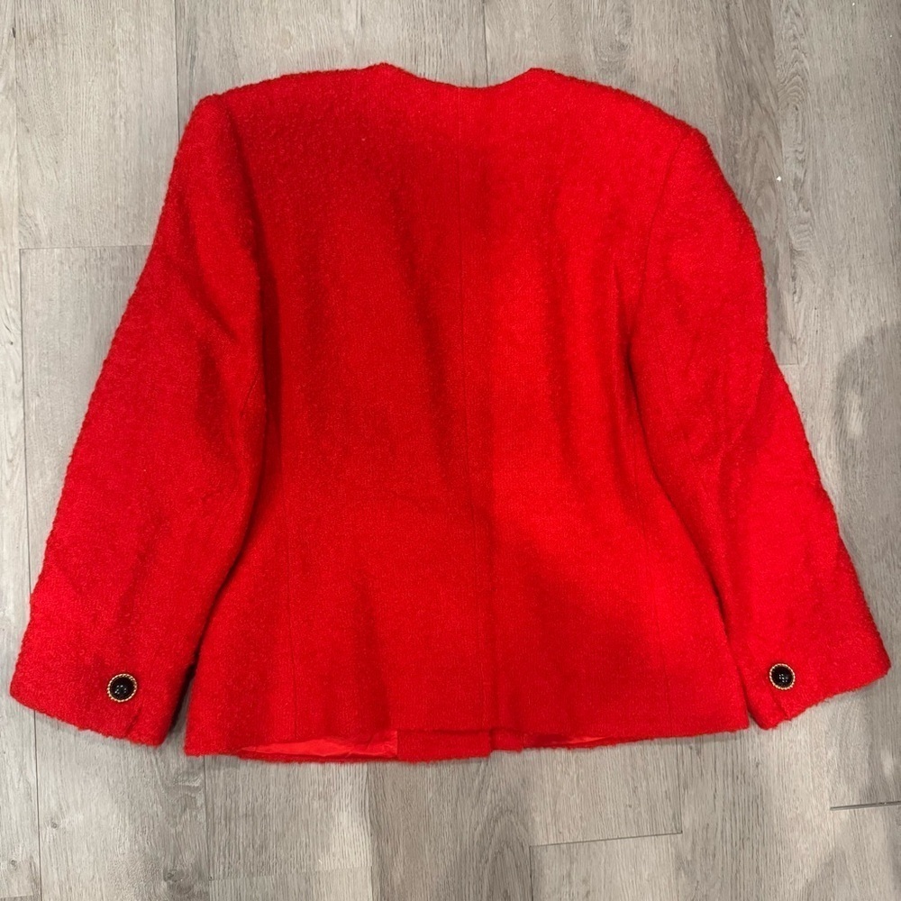 Evan Picone Women's Vintage Cherry Red Blazer Size 14 Made In USA Button Front - Picture 7 of 8